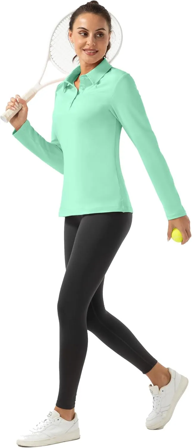 Women Long Sleeve Polo Shirt Golf Sport Top Athletic Sportswear Tennis Activewear