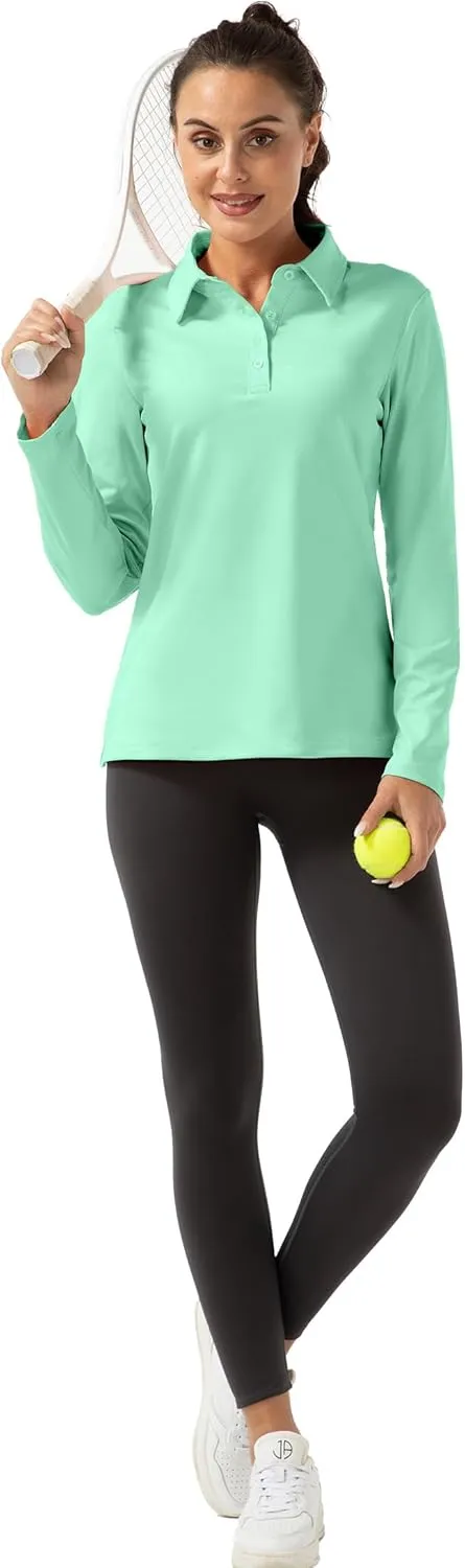Women Long Sleeve Polo Shirt Golf Sport Top Athletic Sportswear Tennis Activewear