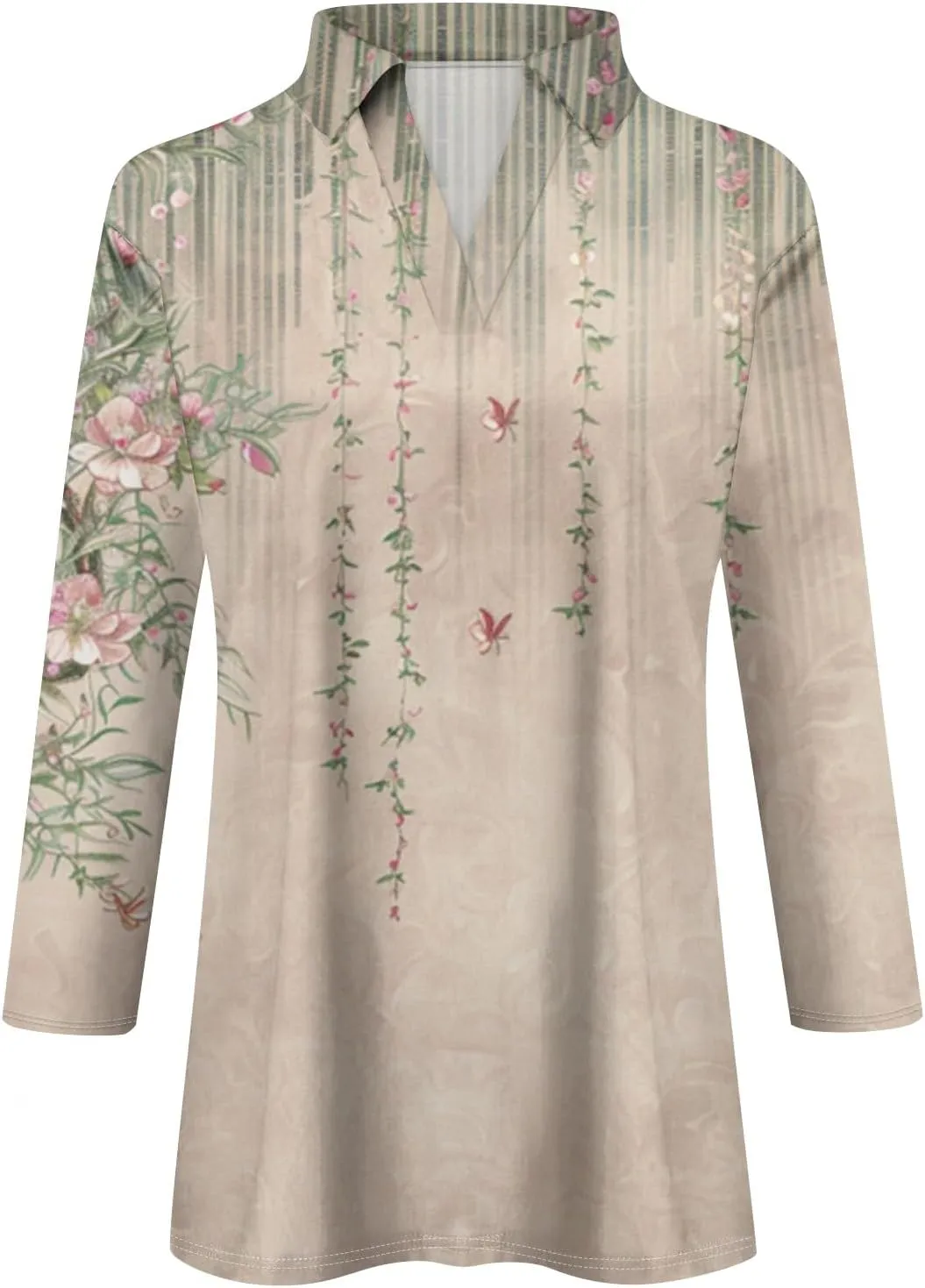 Women's 3/4 Sleeve Tops Polo Shirts V Neck Collared Tshirt Cute Printed Tee Blouse Casual Three Quarter Sleeve Tops