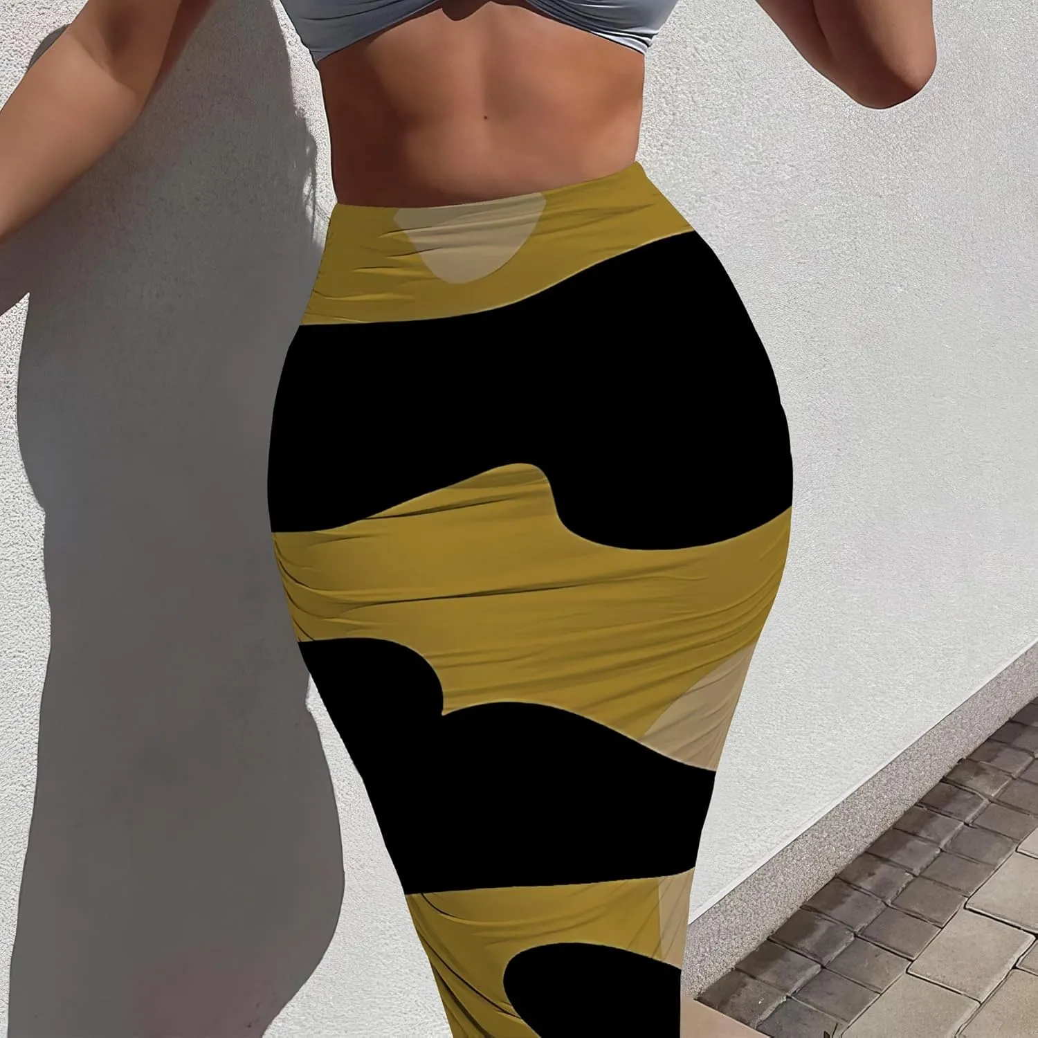 Women's Casual Ruched High Waist Bodycon Party Club Night Out Pencil Suit Skirt Elegant Stretchy Below Knee Work Skirt Dress