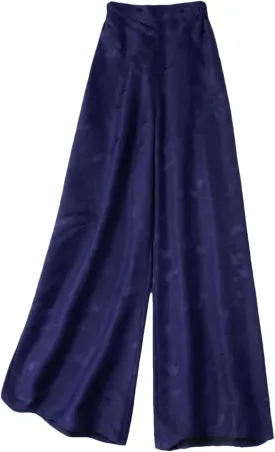 Womens Mulberry Silk Wide Leg Pants Vintage High Waist Straight Trousers Loose Casual Flowy Long Pant