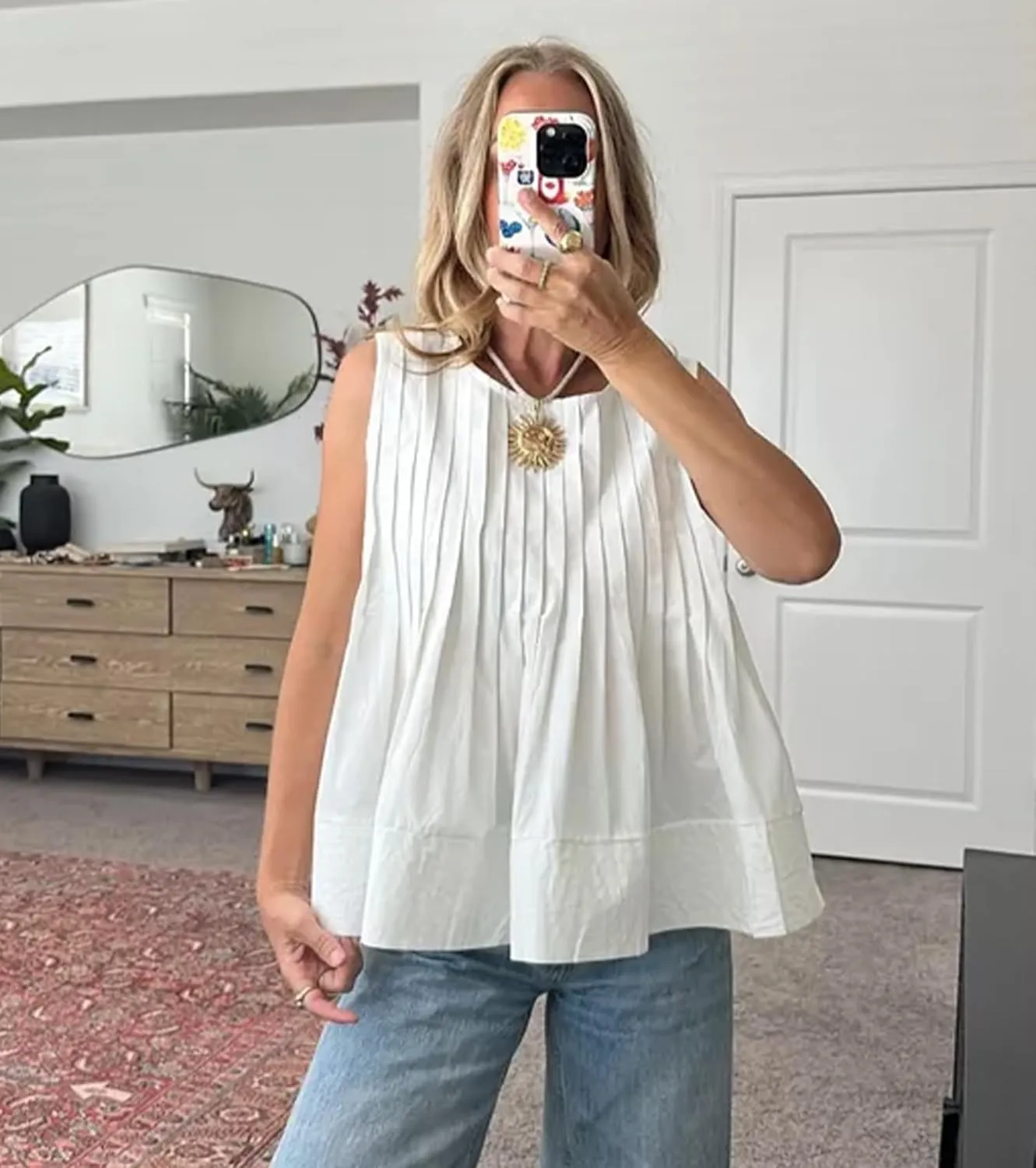 Women's Pleated Peplum Sleeveless Blouses Babydoll Ruffle Hem Tank Tops Y2K Round Neck Blouse Shirt