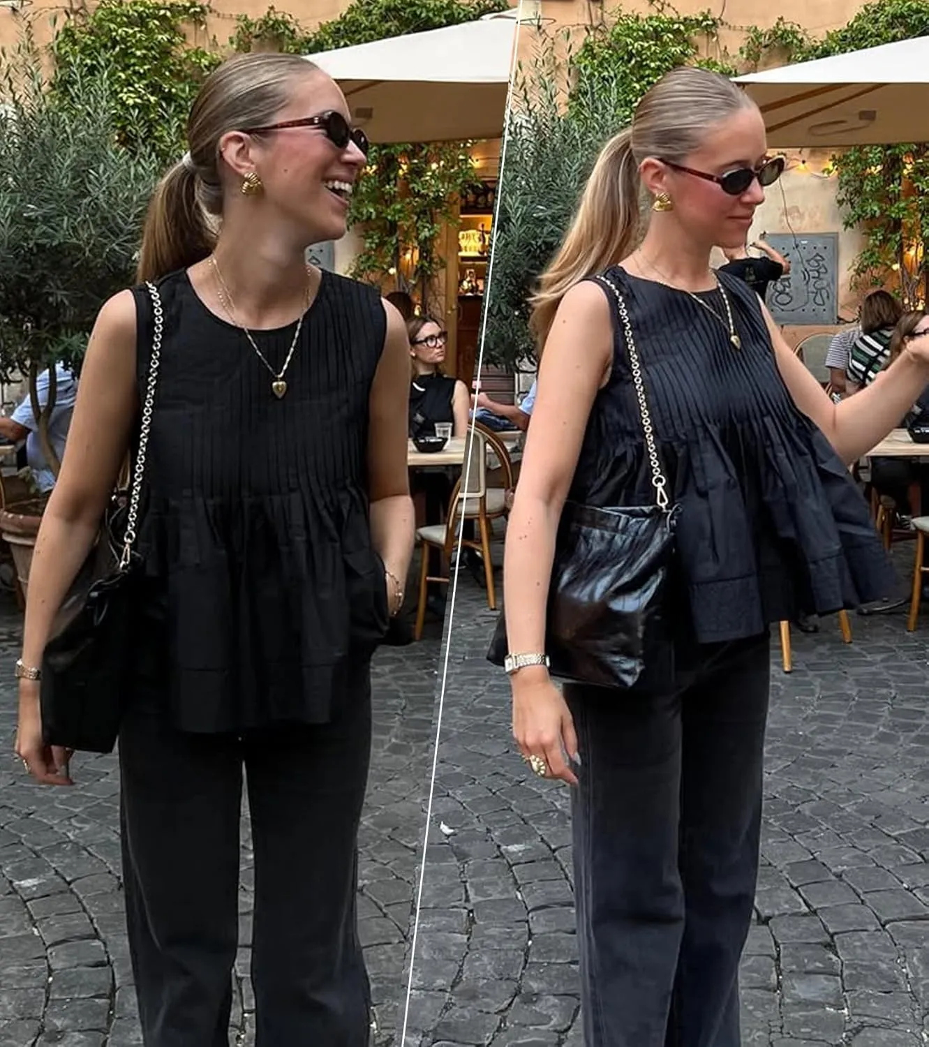 Women's Pleated Peplum Sleeveless Blouses Babydoll Ruffle Hem Tank Tops Y2K Round Neck Blouse Shirt