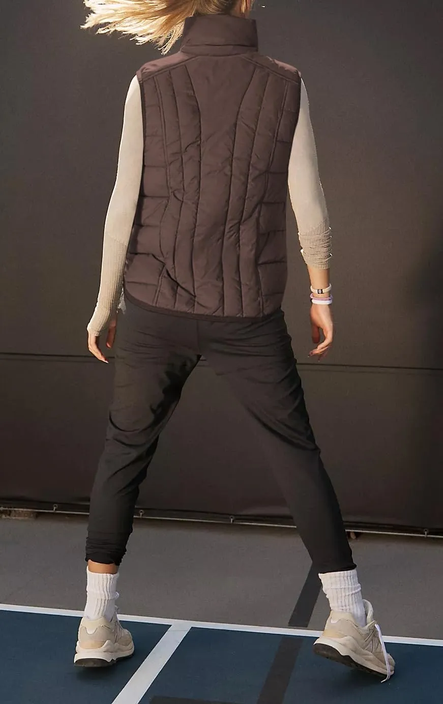 Women's Quilted Vest Casual Sleeveless Lightweight Zip Up Outerwear Vest Coat Winter Stand Collar Gilet 2024