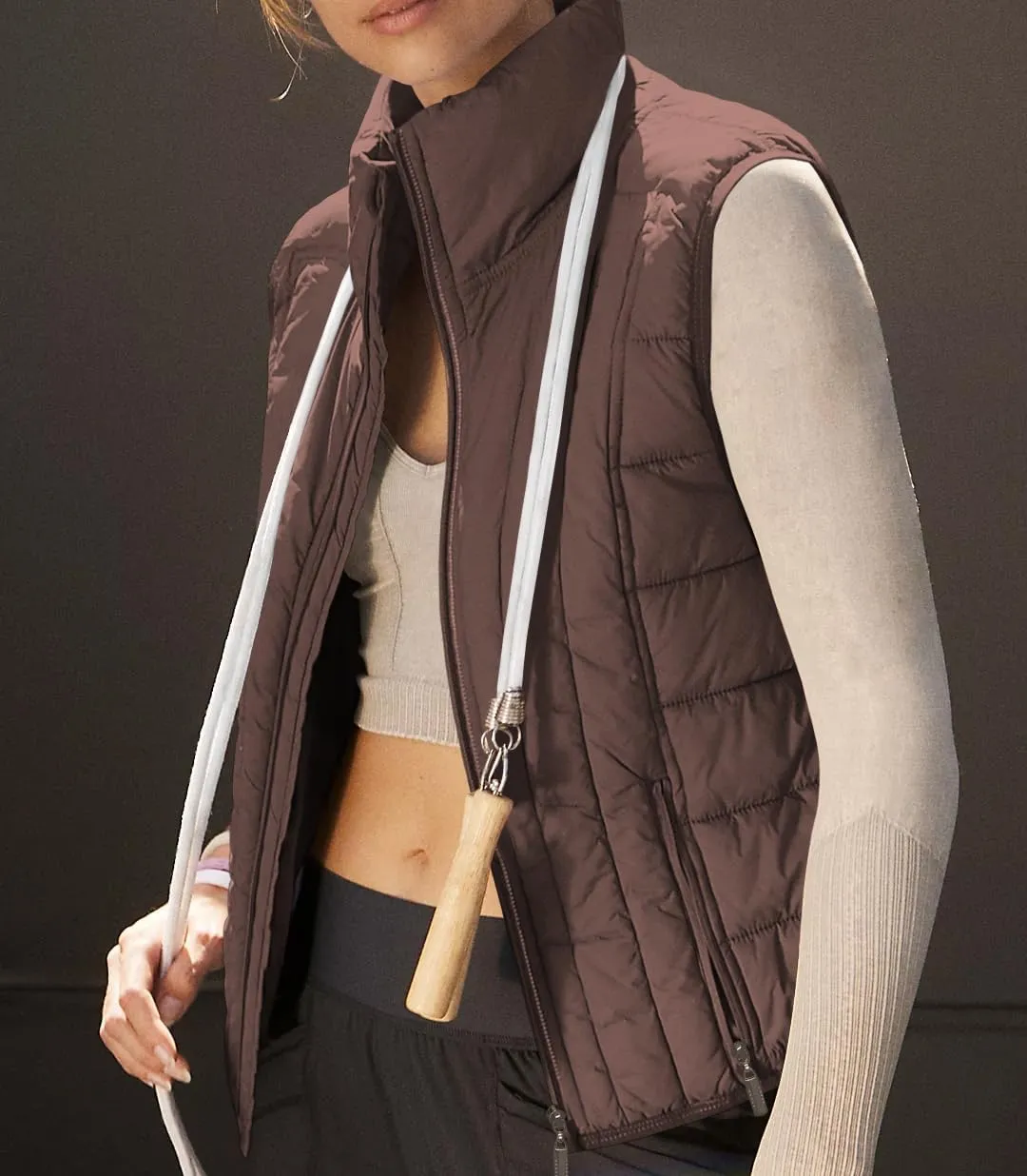Women's Quilted Vest Casual Sleeveless Lightweight Zip Up Outerwear Vest Coat Winter Stand Collar Gilet 2024
