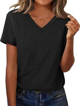 Zeagoo Short Sleeve Shirts for Women Casual Soft V Neck Basic Tee Tops Summer Outfit Clothes