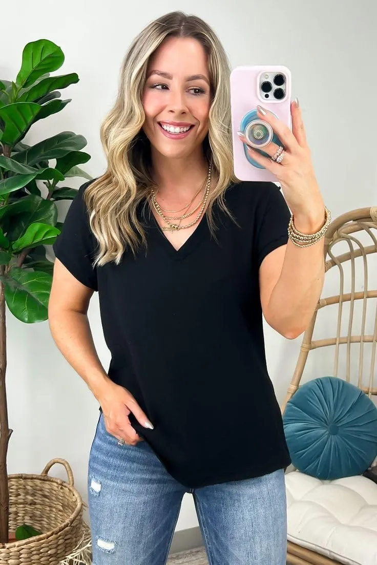Zeagoo Short Sleeve Shirts for Women Casual Soft V Neck Basic Tee Tops Summer Outfit Clothes