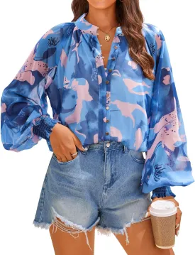 ZESICA Women's Floral Print Blouse 2024 Long Sleeve Button Down Casual Fall Boho Oversized Tops Shirts