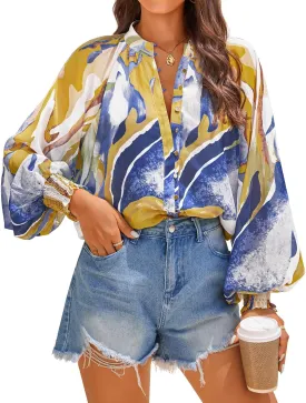 ZESICA Women's Floral Print Blouse 2024 Long Sleeve Button Down Casual Fall Boho Oversized Tops Shirts