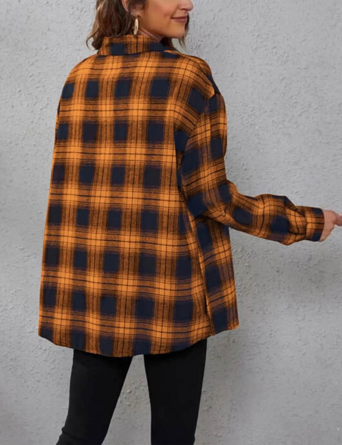 Zontroldy Plaid Flannel Shirts for Women Oversized Long Sleeve Button Down Buffalo Plaid Shirt Blouse Tops