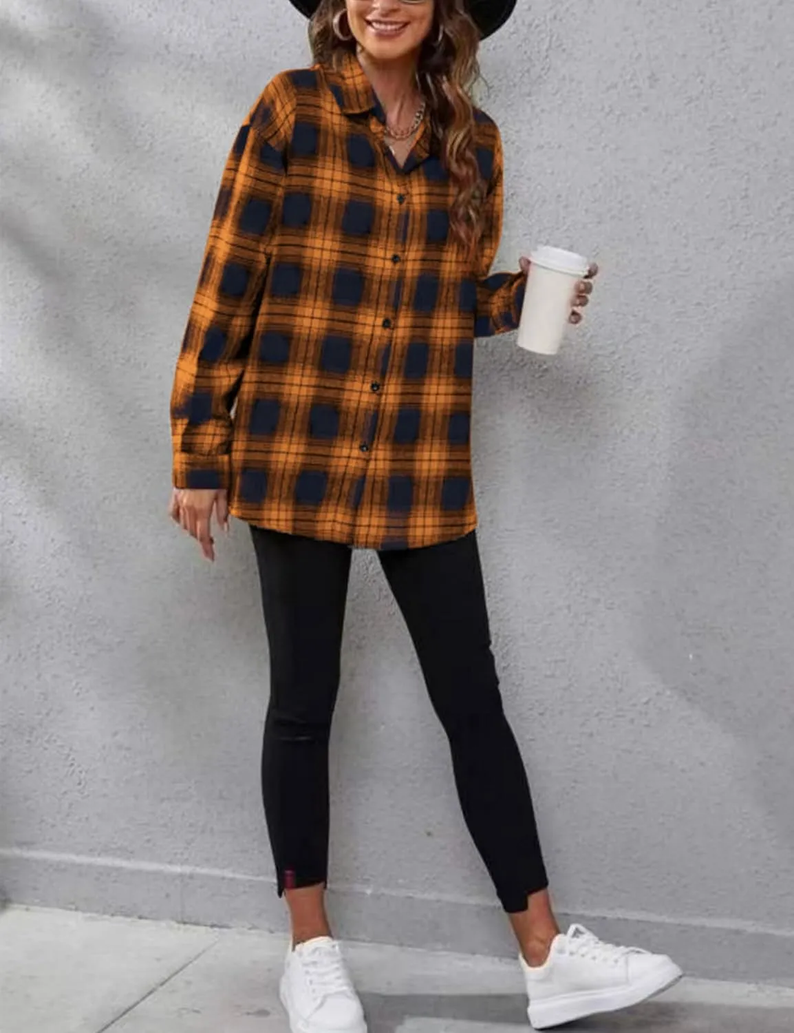 Zontroldy Plaid Flannel Shirts for Women Oversized Long Sleeve Button Down Buffalo Plaid Shirt Blouse Tops